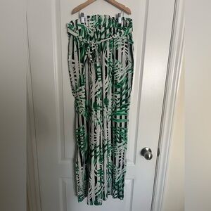 Wide-leg Tropical Green/Black/White Stripe Pants